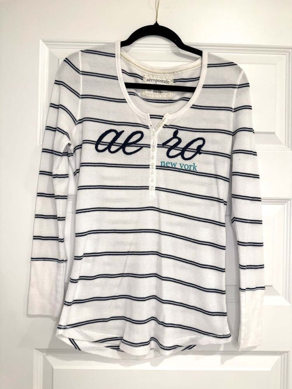 Y2K Aeropostale Stretch Striped Thermal Long Sleeve Henley Shirt Size XL